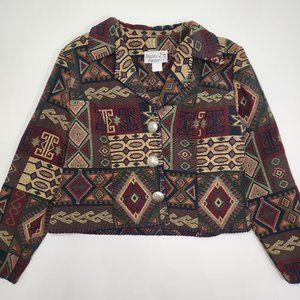 Vintage 90's Cactus Flower Western Tapestry Jacket Cropped Cowgirl Blazer L